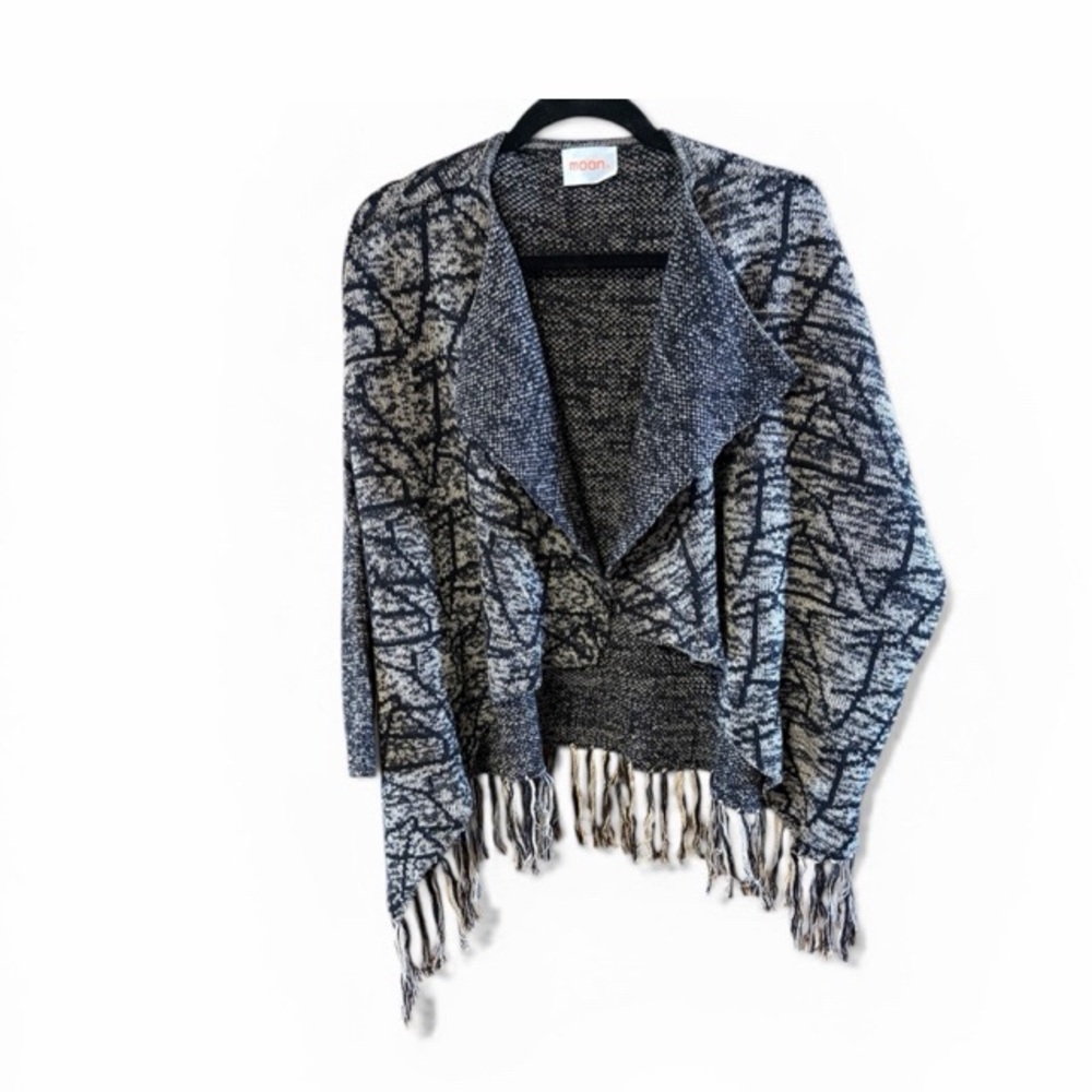 Moon Fringe Draped Collar Cardigan‎ Poncho Sweater